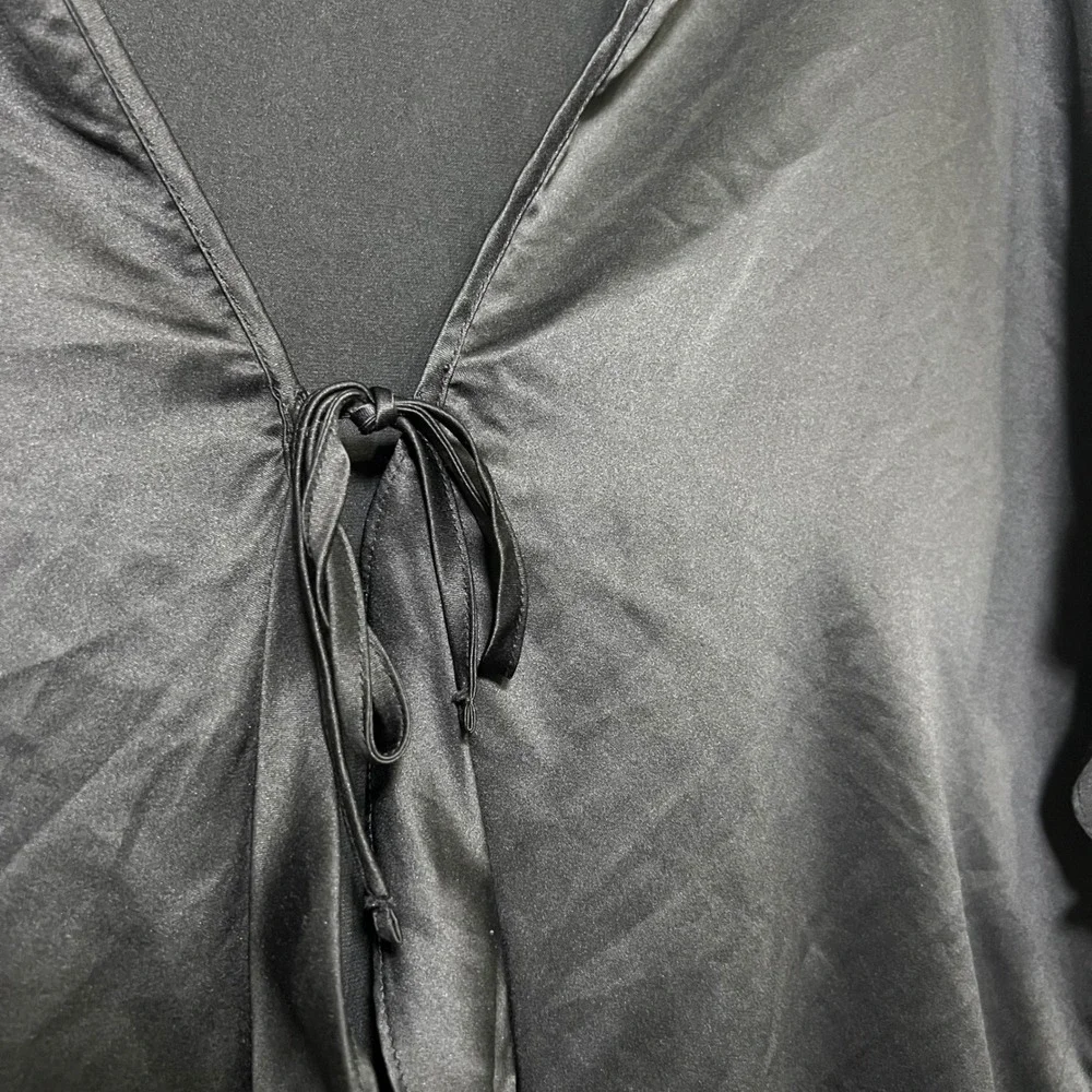 Victoria Secret Black Satin Ruffle Kimono Robe One Size Lingerie